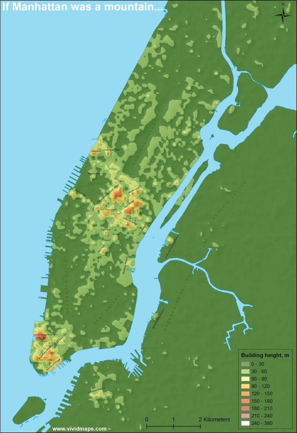 høyde kart over Manhattan