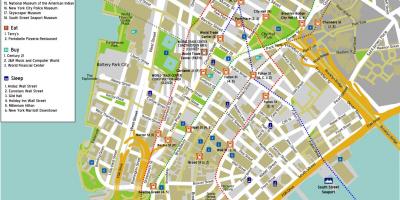 Kart over nedre Manhattan med gatenavn