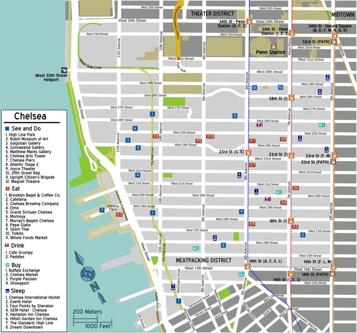 kart over Chelsea på Manhattan