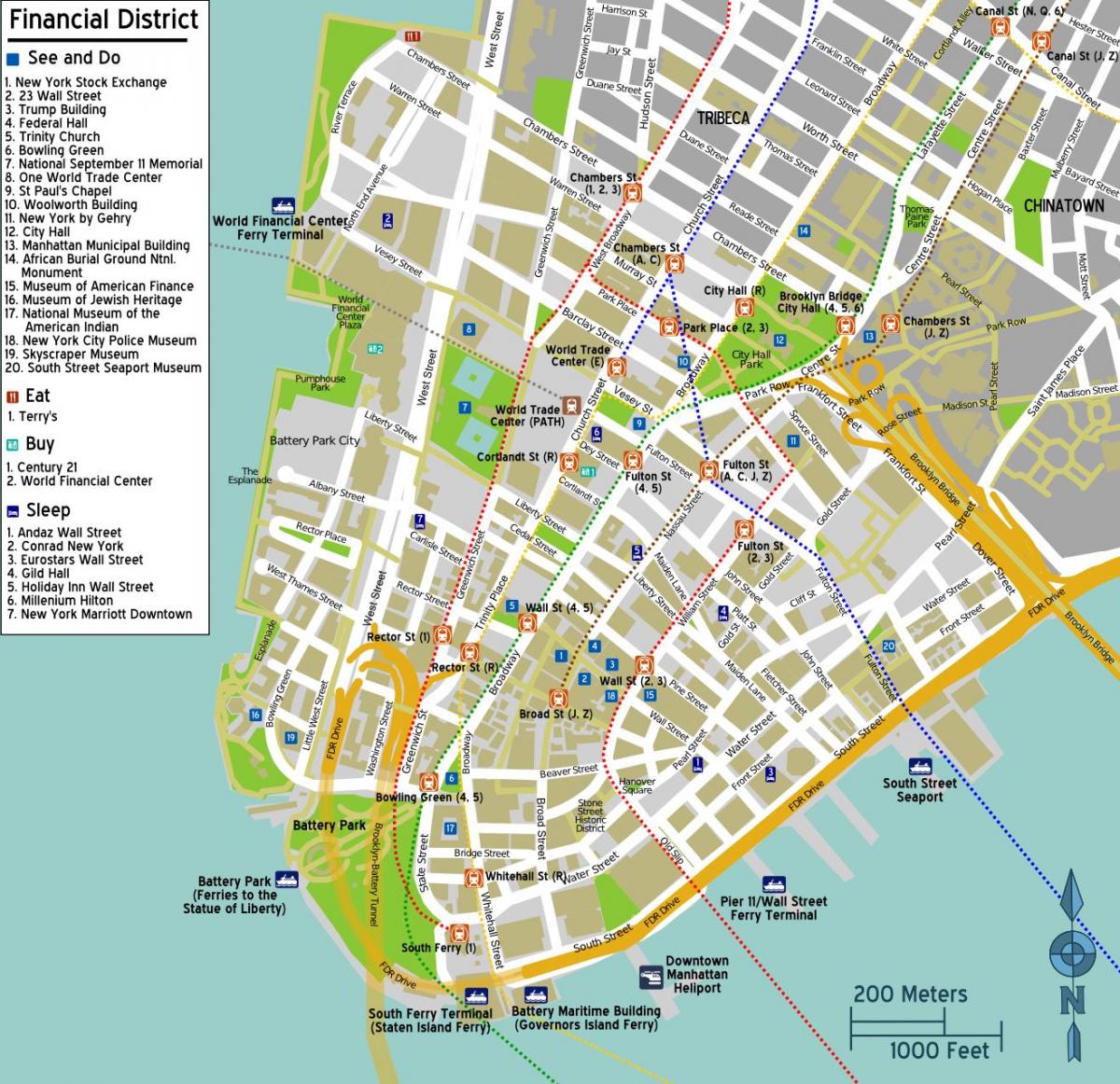 kart over new york downtown Manhattan