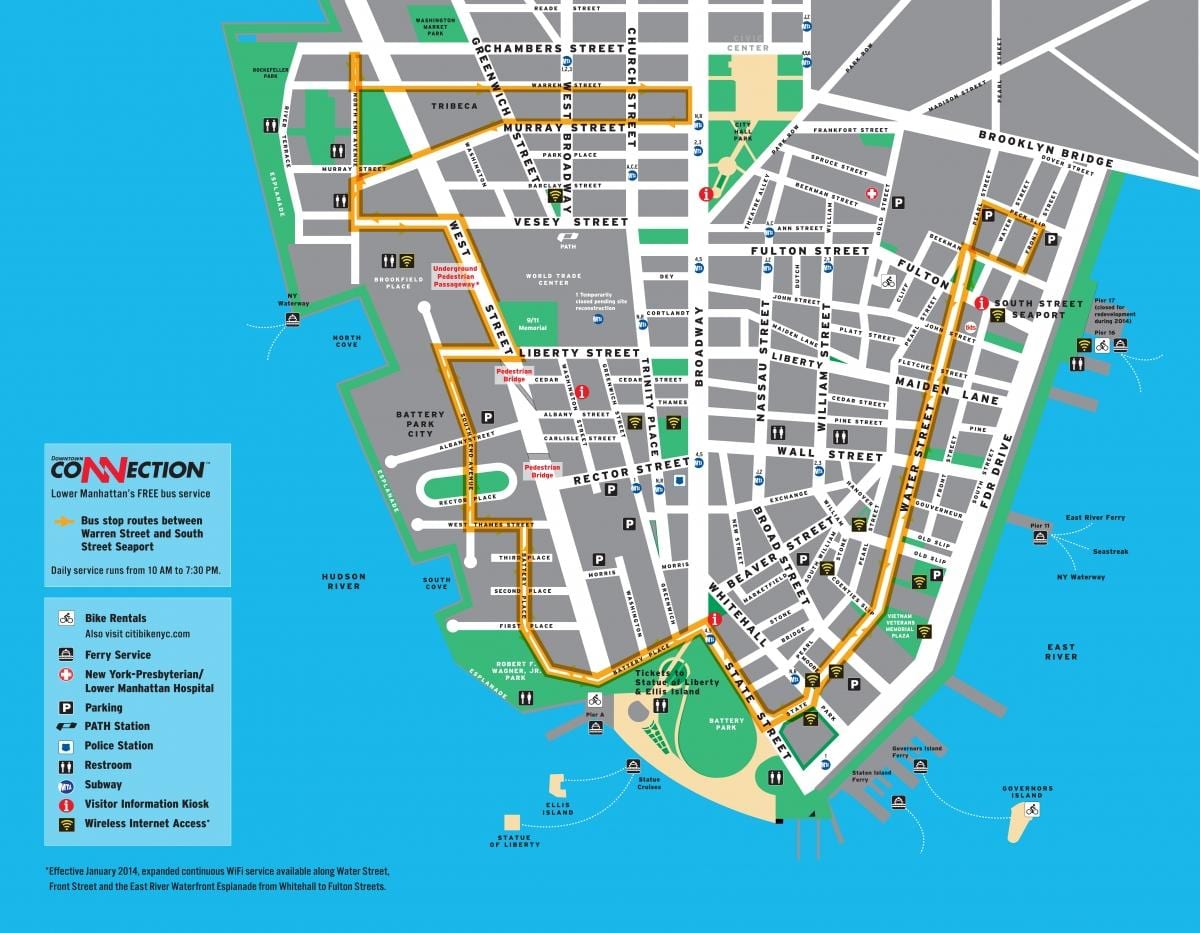 nedre Manhattan walking tour kart
