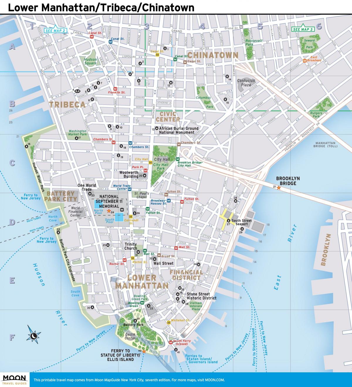 kart over nedre Manhattan ny