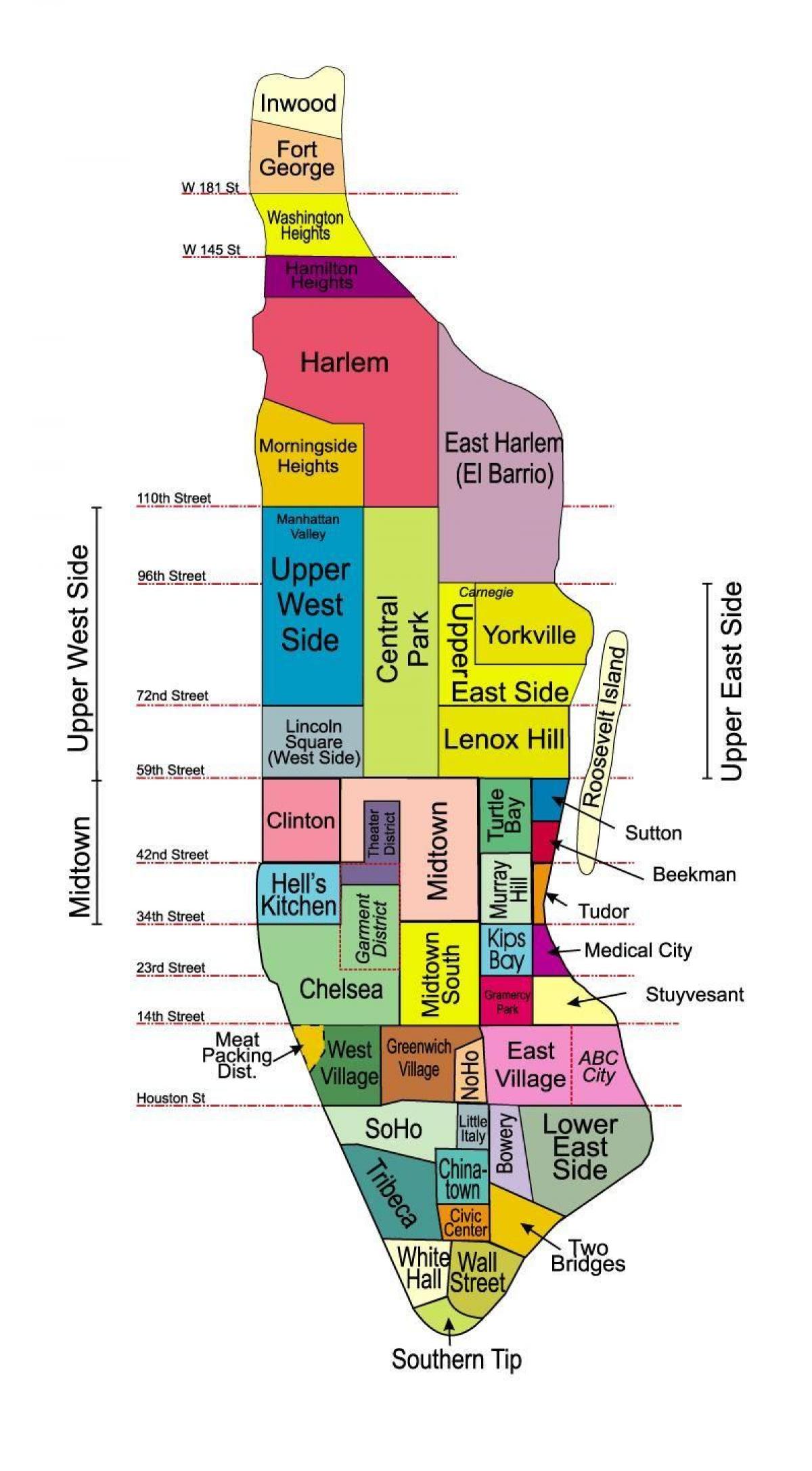 utskriftsvennlig kart over Manhattan nabolag