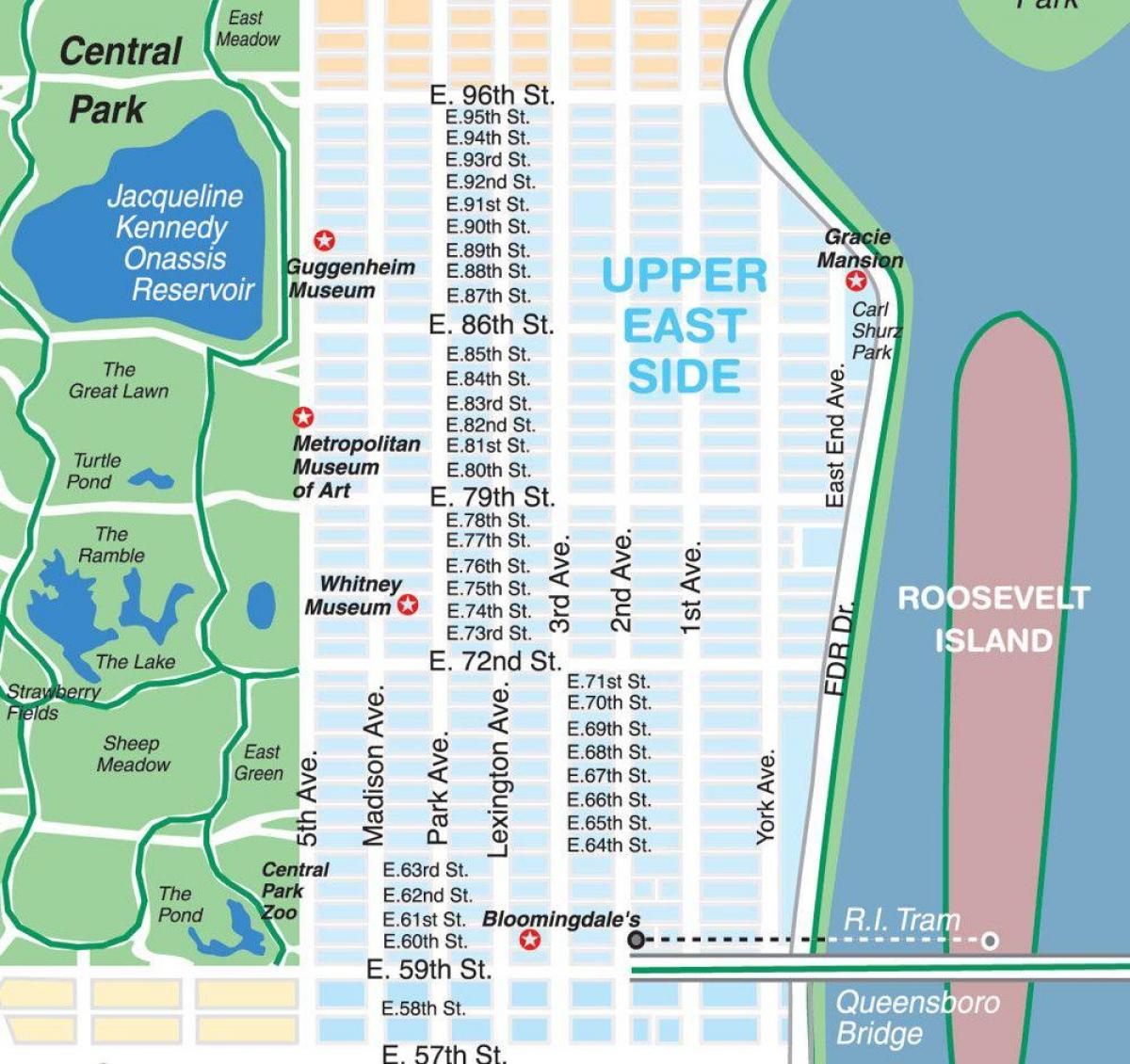 kart av upper east side Manhattan