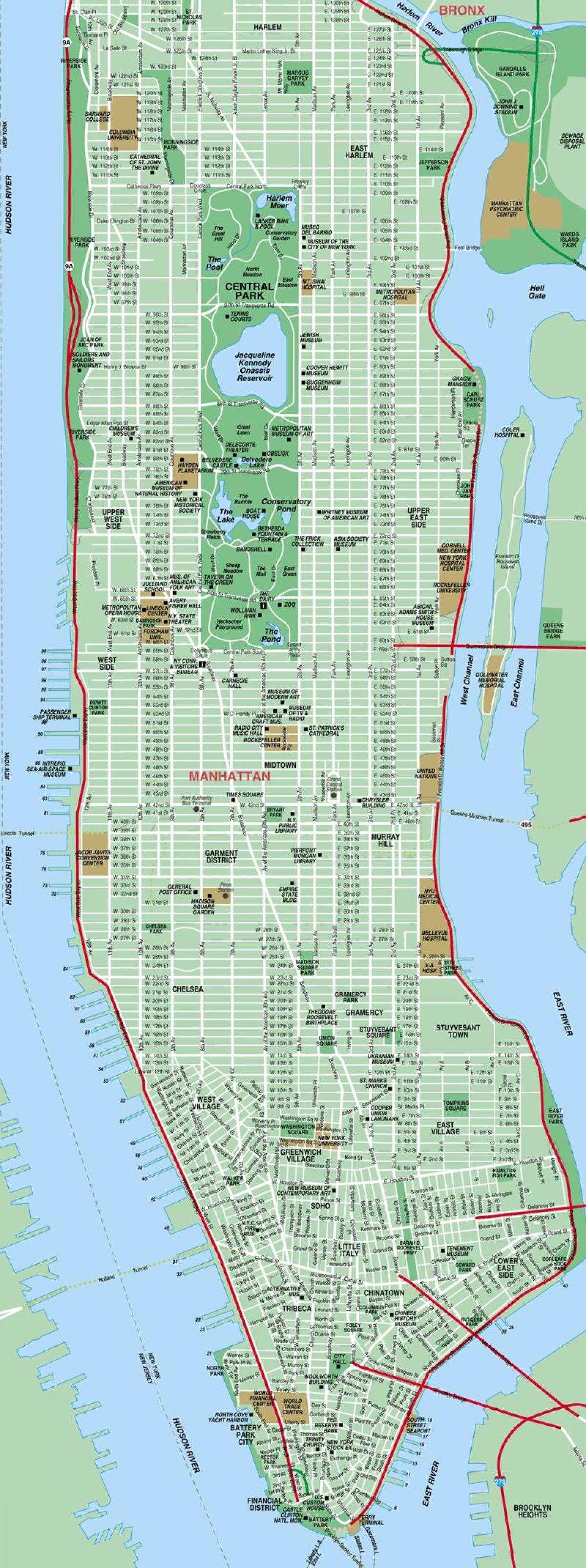detaljert kart over Manhattan