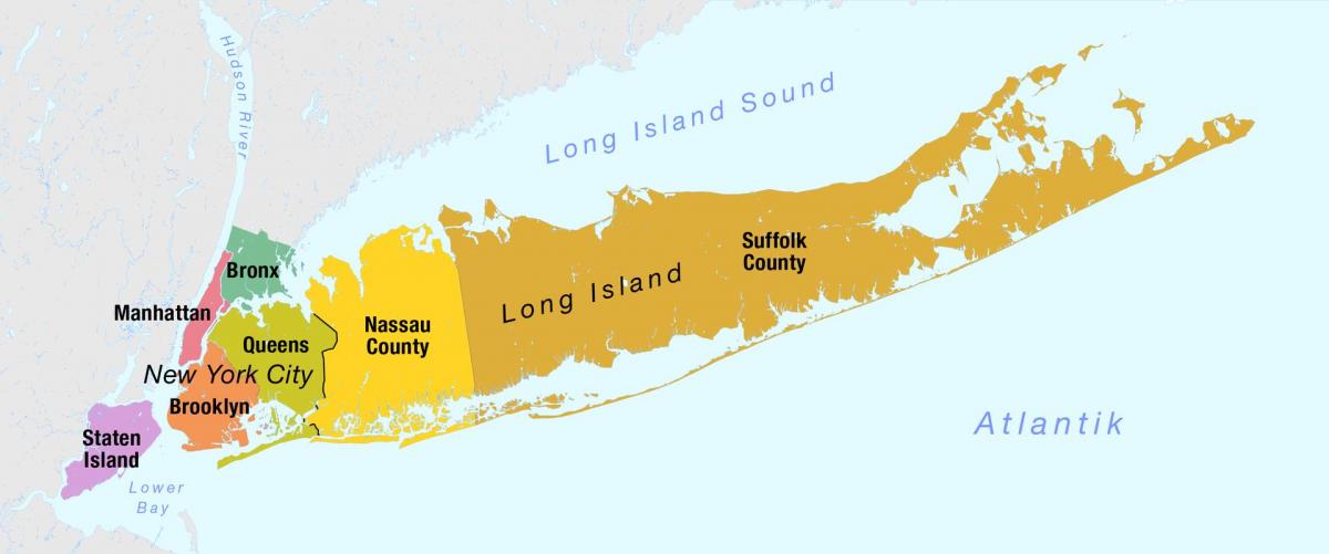 kart over New York-Manhattan og long island