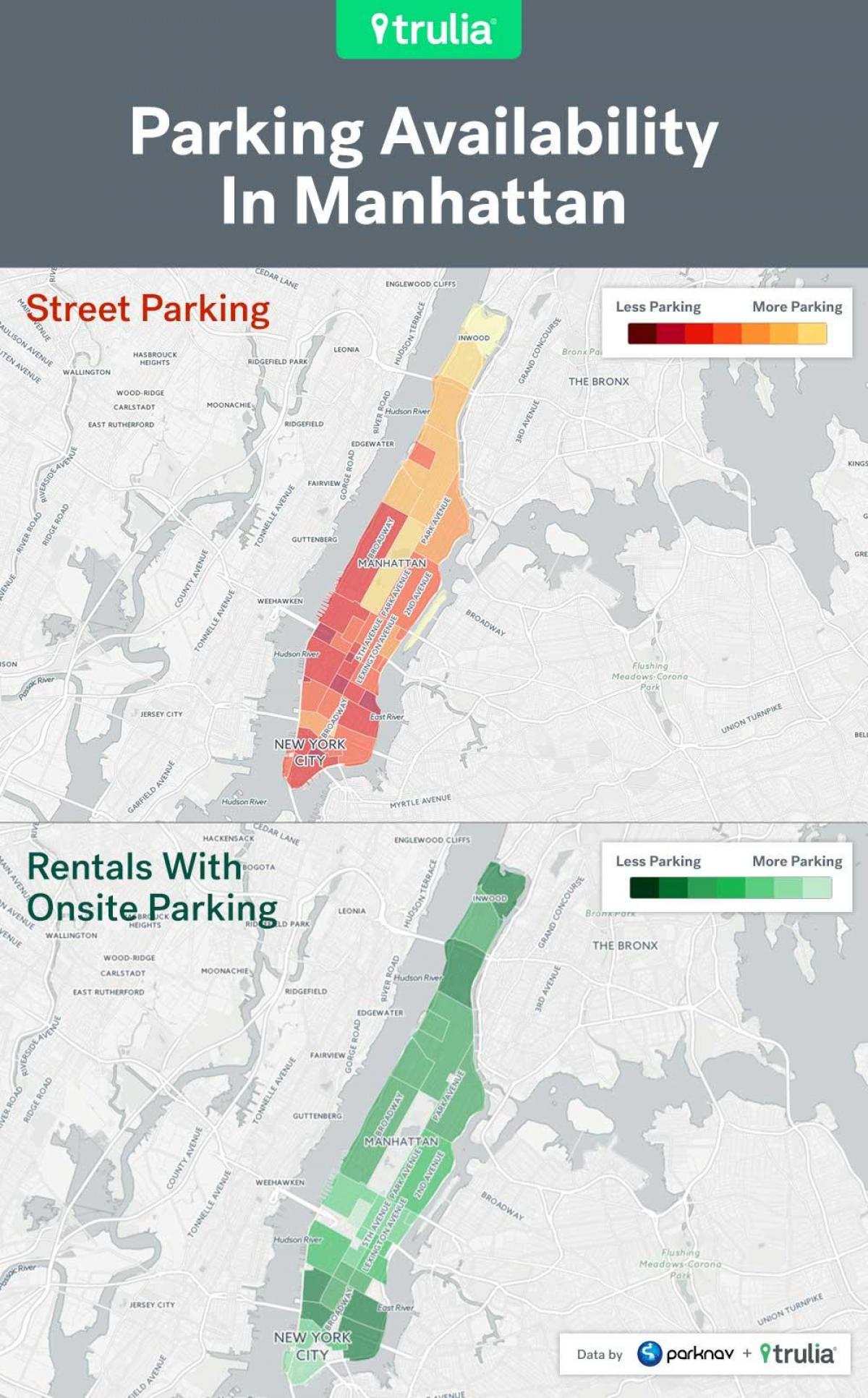 NYC parkering i gaten kart Manhattan