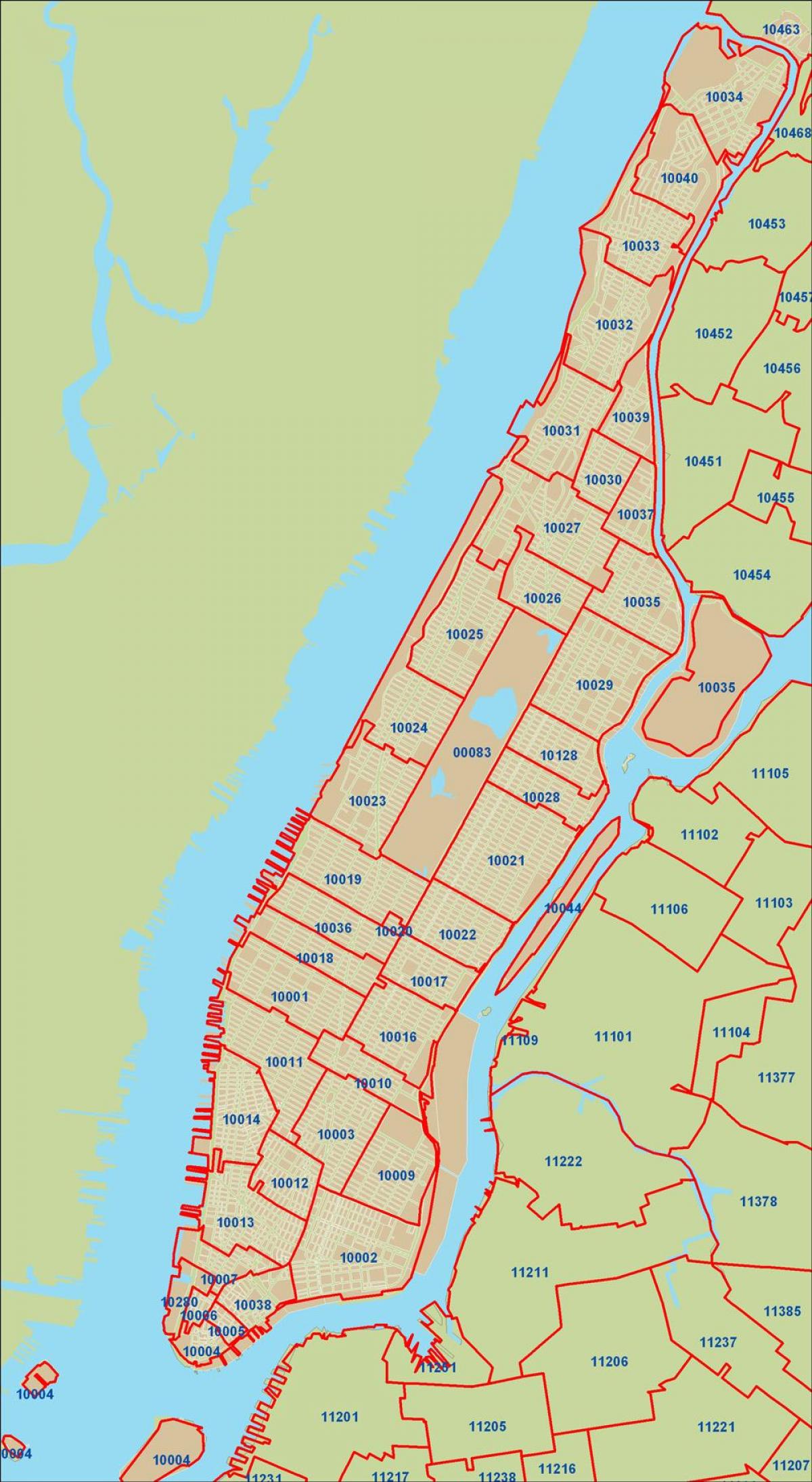 NYC postnummer kart Manhattan
