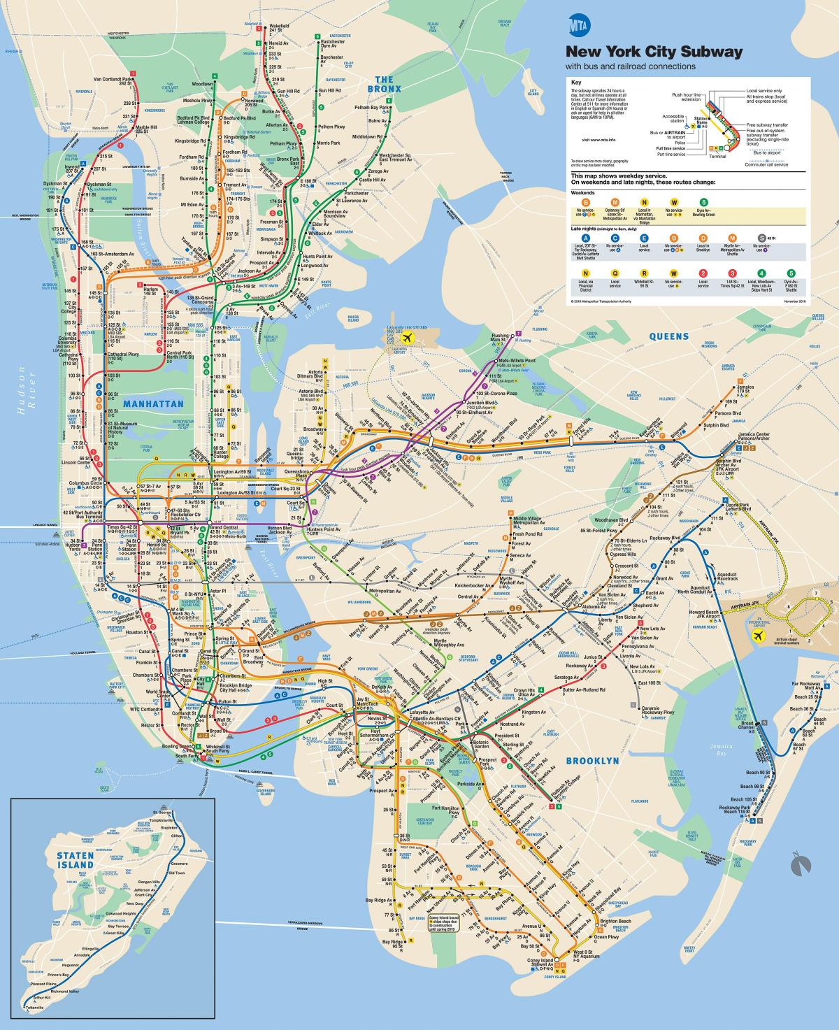 Manhattan street kart med t-banen stopper