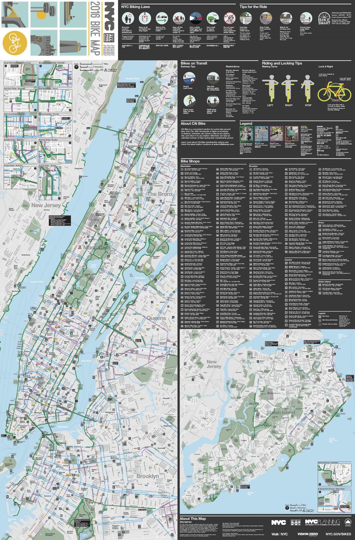 Manhattan sykkel kjørefelt kart