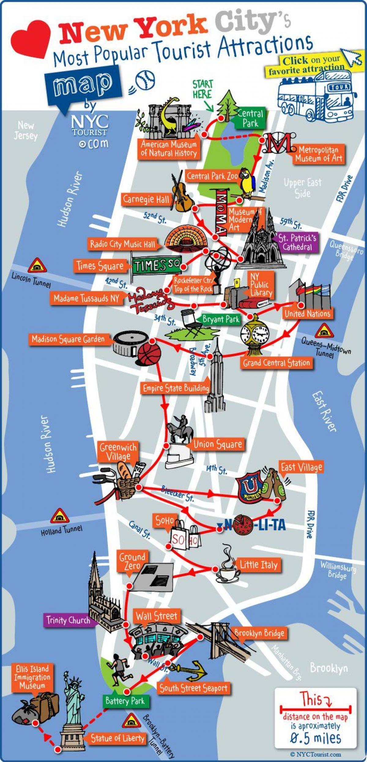 midtown Manhattan-attraksjoner kart