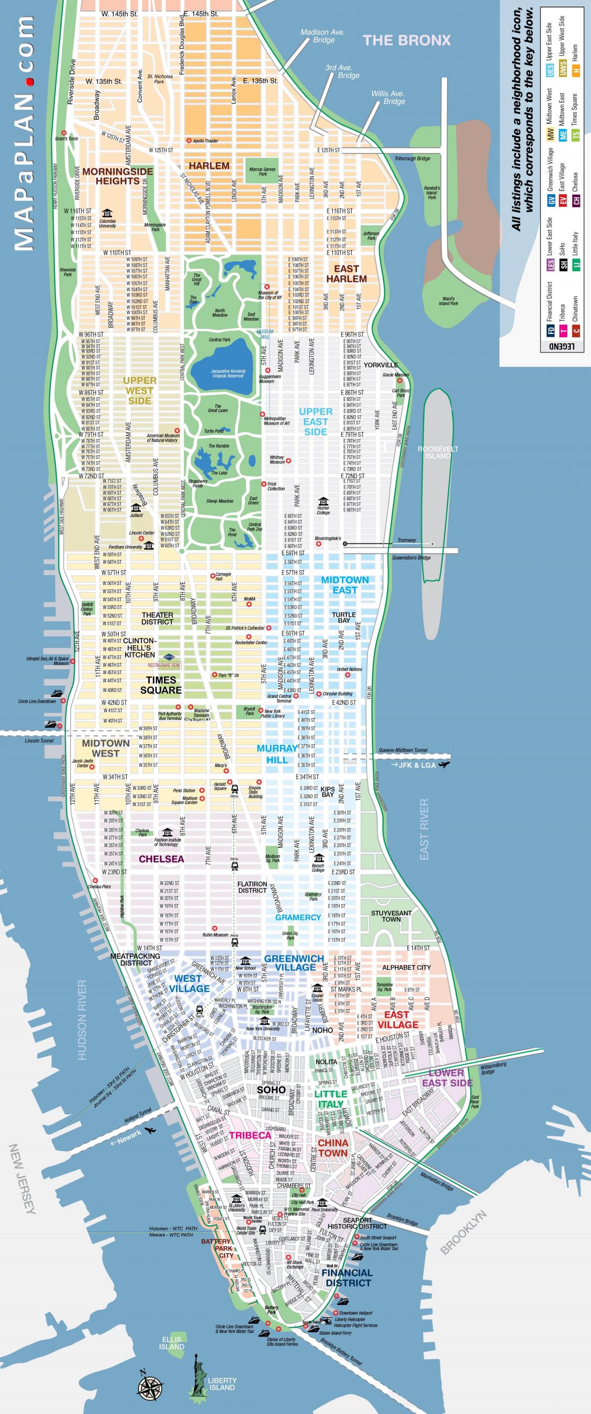 gratis utskrivbare kart over Manhattan i NYC